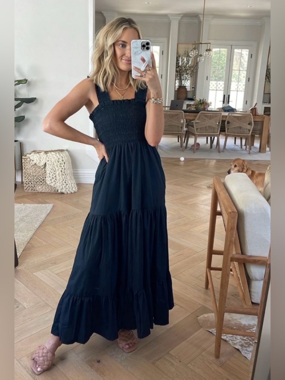 Abercrombie & Fitch Black Smocked Maxi Dress with Ruffle Straps